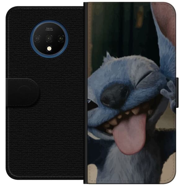 OnePlus 7T Tegnebogsetui Stitch Sød Alien - Blå Favorit fra Ydre Rummet