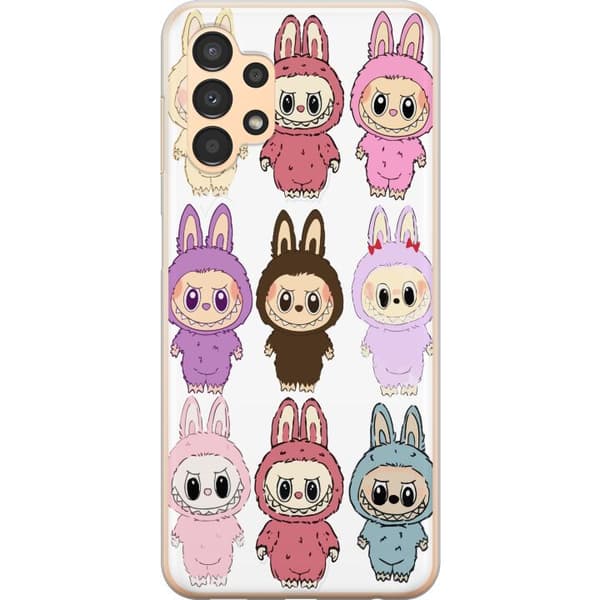 Samsung Galaxy A13 Gennemsigtig cover Labubu Pink Monster - Popkunst med Kawaii-touch