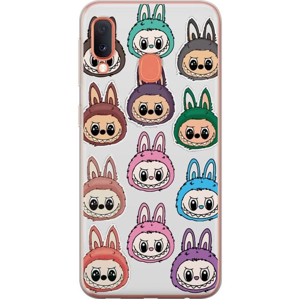 Samsung Galaxy A20e Gennemsigtig cover Labubu Macaron Monster - Nuttet Samlefigur med Stil