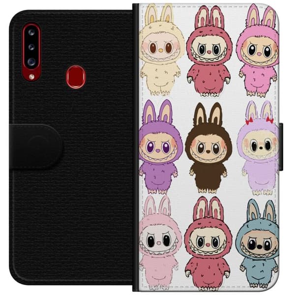 Samsung Galaxy A20s Lommeboketui Labubu Pink Monster - Popkunst med Kawaii-touch