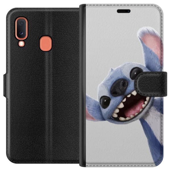 Samsung Galaxy A20e Lompakkokotelo Stitch liikkeessä - Kawaii-suunnittelu faneille ja lapsille