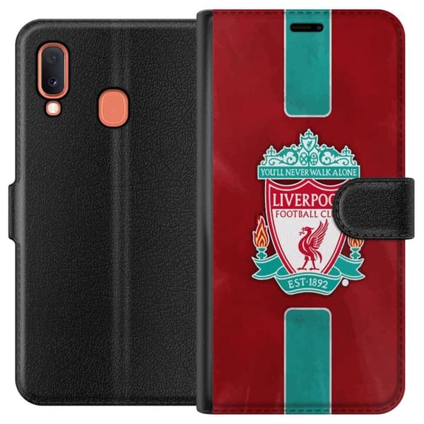 Samsung Galaxy A20e Tegnebogsetui Liverpool FC - Klassisk Fodboldstolthed i Rødt