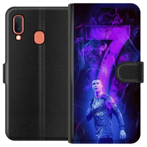 Samsung Galaxy A20e Tegnebogsetui Ronaldo 7 - Fodboldlegende i Handling for Fans