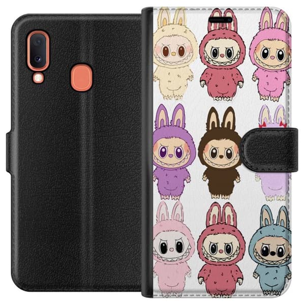 Samsung Galaxy A20e Tegnebogsetui Labubu Pink Monster - Popkunst med Kawaii-touch