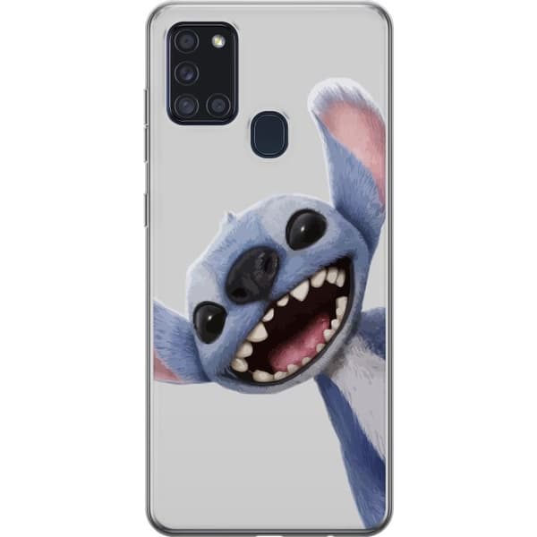 Samsung Galaxy A21s Läpinäkyvä kuori Stitch liikkeessä - Kawaii-suunnittelu faneille ja lapsille