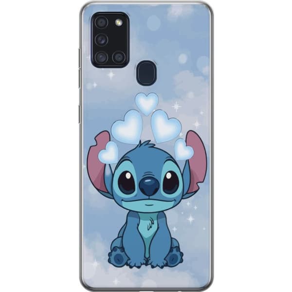 Samsung Galaxy A21s Gennemsigtig cover Stitch Hoppende Glæde - Sjovt Design til Gave
