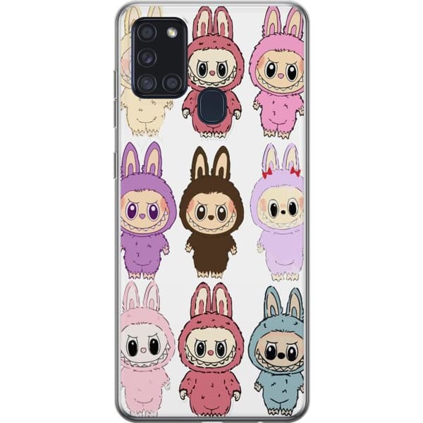 Samsung Galaxy A21s Gennemsigtig cover Labubu Pink Monster - Popkunst med Kawaii-touch
