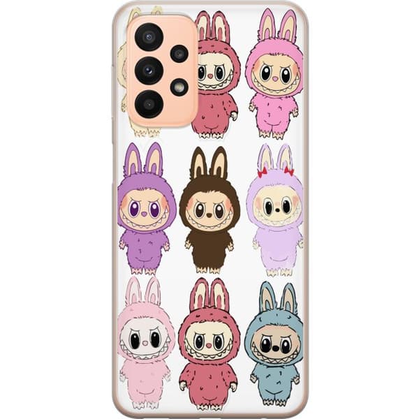 Samsung Galaxy A23 Gennemsigtig cover Labubu Pink Monster - Popkunst med Kawaii-touch
