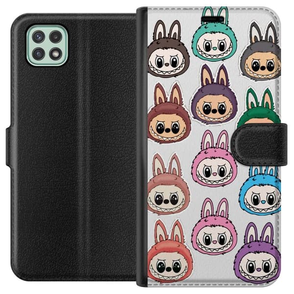 Samsung Galaxy A22 5G Lompakkokotelo Labubu Macaron Monster - Söpö Keräilyfiguuri Tyylillä