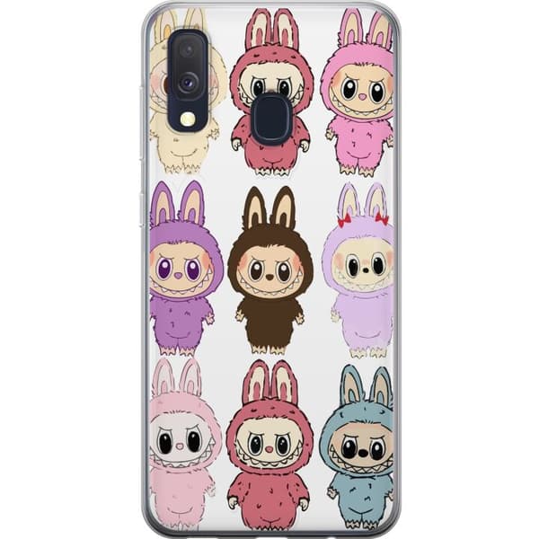 Samsung Galaxy A40 Gennemsigtig cover Labubu Pink Monster - Popkunst med Kawaii-touch