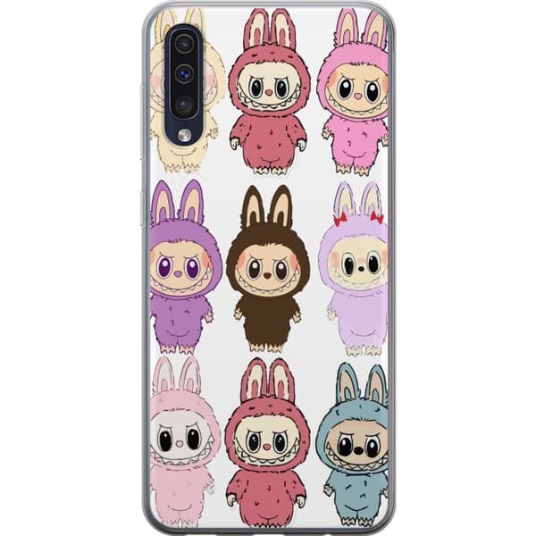 Samsung Galaxy A50 Gennemsigtig cover Labubu Pink Monster - Popkunst med Kawaii-touch