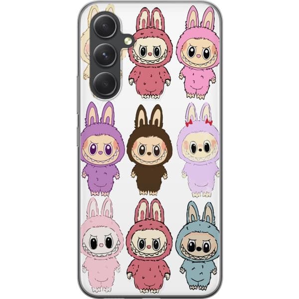 Samsung Galaxy A55 Genomskinligt Skal Labubu Pink Monster – Popkonst med Kawaii-touch