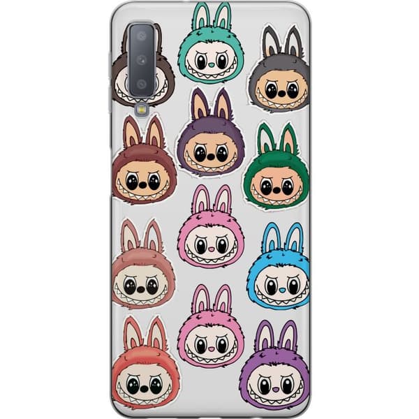 Samsung Galaxy A7 (2018) Genomskinligt Skal Labubu Macaron Monster – Söt Samlarfigur med Stil
