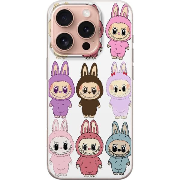 Apple iPhone 16 Pro Genomskinligt Skal Labubu Pink Monster – Popkonst med Kawaii-touch