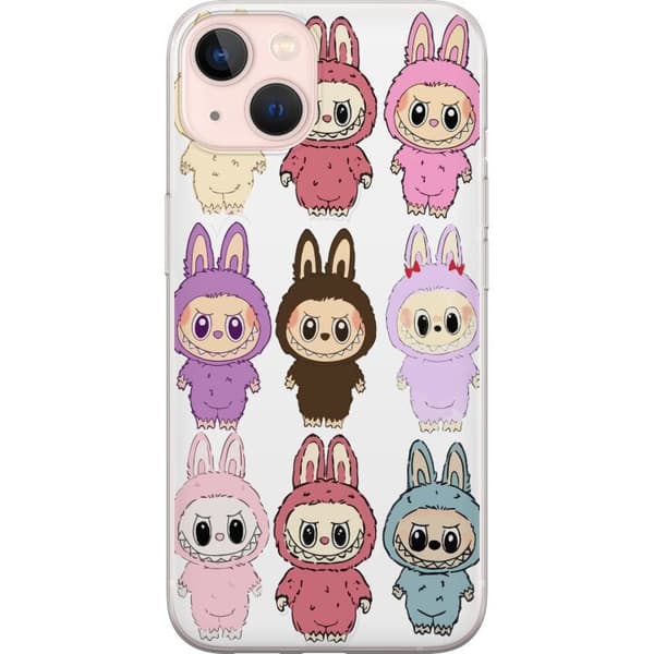 Apple iPhone 13 Gennemsigtig cover Labubu Pink Monster - Popkunst med Kawaii-touch