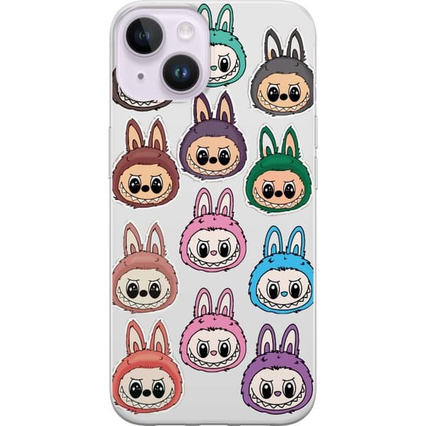 Apple iPhone 14 Plus Gennemsigtig cover Labubu Macaron Monster - Nuttet Samlefigur med Stil