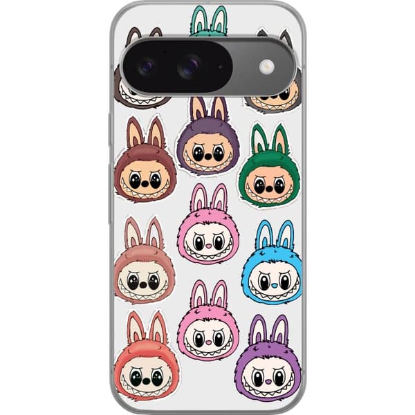 Google Pixel 9 Pro Gennemsigtig cover Labubu Macaron Monster - Nuttet Samlefigur med Stil