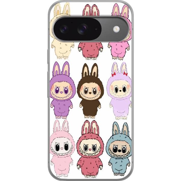 Google Pixel 9 Pro Gennemsigtig cover Labubu Pink Monster - Popkunst med Kawaii-touch