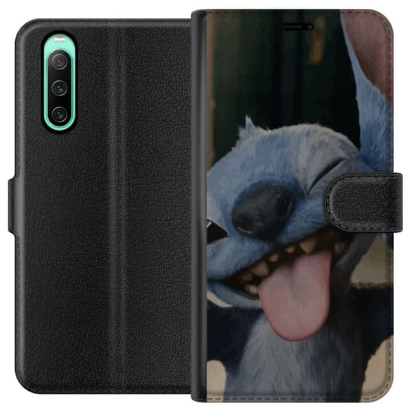 Sony Xperia 10 IV Plånboksfodral Stitch Söt Alien – Blå Favorit från Yttre Rymden