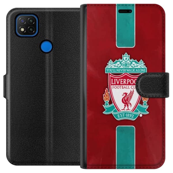 Xiaomi Redmi 9C Tegnebogsetui Liverpool FC - Klassisk Fodboldstolthed i Rødt