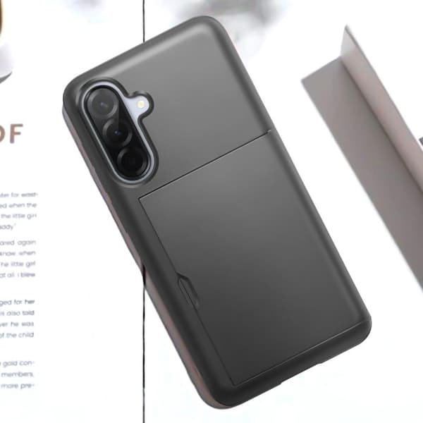 Stöttålig fodral för Samsung Galaxy A36 med utdragbar kortfack i svart