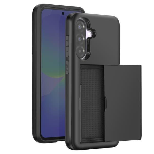 Stöttålig fodral för Samsung Galaxy A36 med utdragbar kortfack i svart