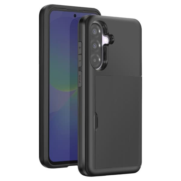 Stöttålig fodral för Samsung Galaxy A36 med utdragbar kortfack i svart