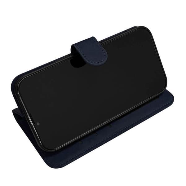 Fodral med flik - Xiaomi - Redmi 12C - Blå konstläder - Magnetstängning - Inbyggt stativ