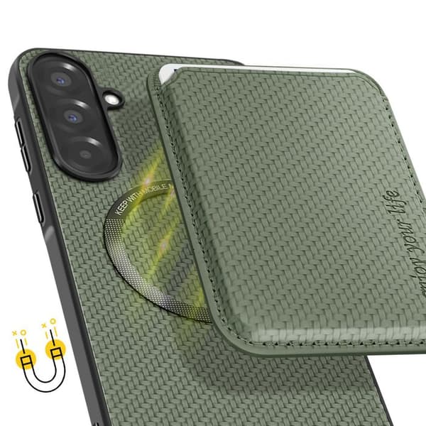 Coque för Samsung A36 Med magnetiskt kortfack i kolfiber Grön