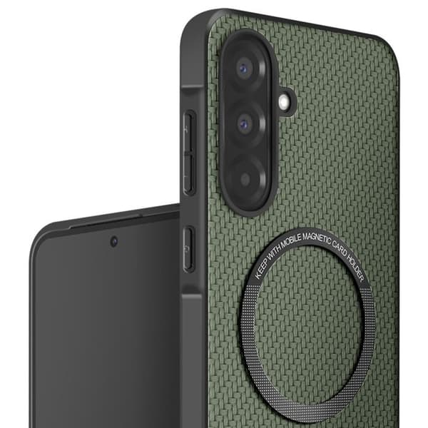 Coque för Samsung A36 Med magnetiskt kortfack i kolfiber Grön