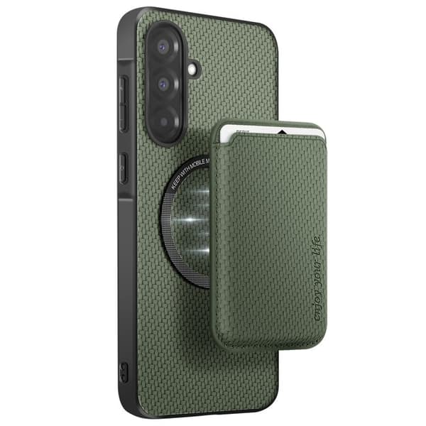 Coque för Samsung A36 Med magnetiskt kortfack i kolfiber Grön