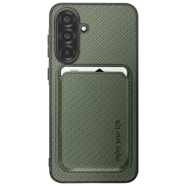 Coque för Samsung A36 Med magnetiskt kortfack i kolfiber Grön