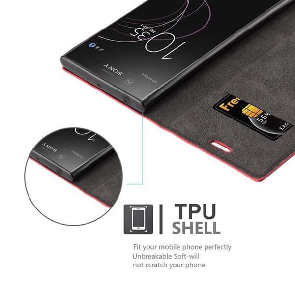 Coque för Sony Xperia XZ1 Fodral i RÖD ÄPPLE Etui Case Cover Skydd Plånbok Wallet