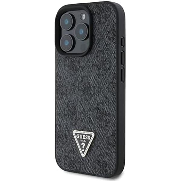 Skyddsskal - GUESS - iPhone 16 Pro - PU-läder - Triangel Strass - Svart