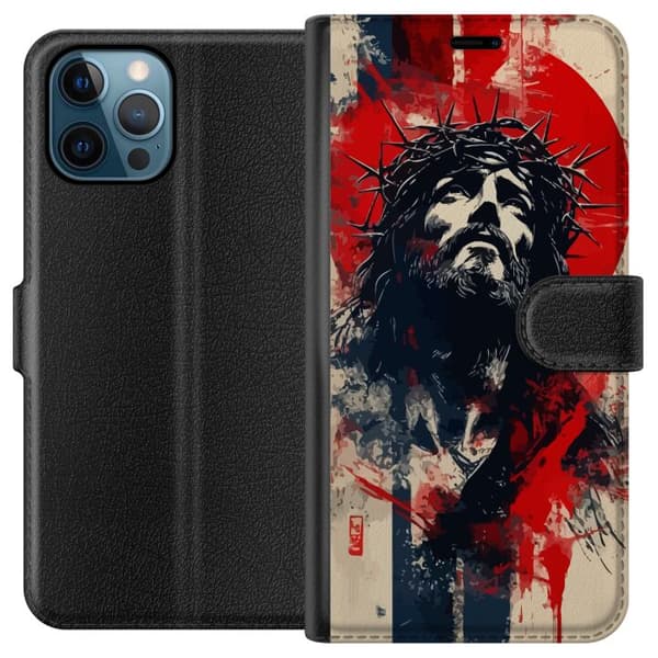 Apple iPhone 12 Pro Plånboksfodral Jesus med kors – kristet motiv med stark symbolik om tro och hopp