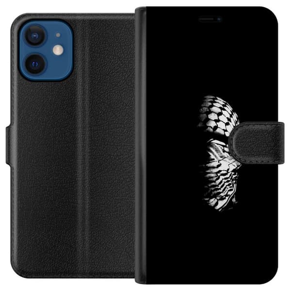 Apple iPhone 12 mini Tegnebogsetui Keffiyeh-mønster - klassisk sort-hvid palæstinensisk tørklæde med kulturel betydning