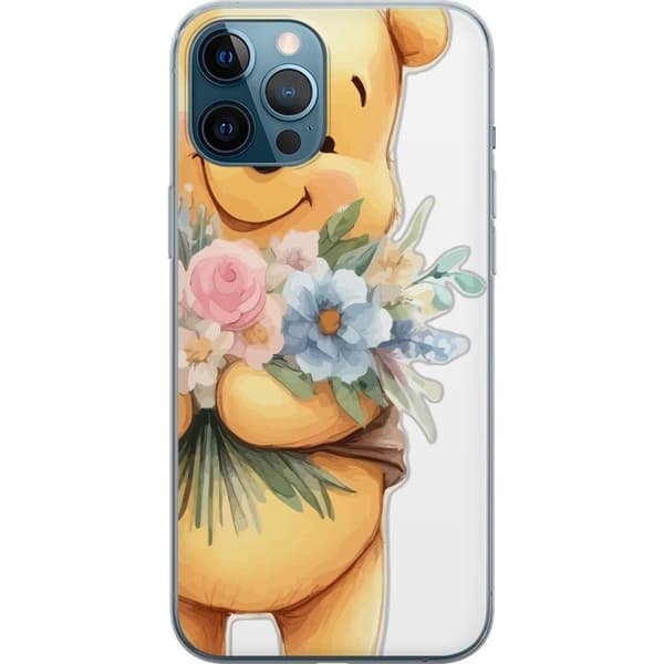 Apple iPhone 12 Pro Max Gjennomsiktig deksel Nalle Puh med blomster - klassisk barnefavoritt i en blomstrende vår miljø