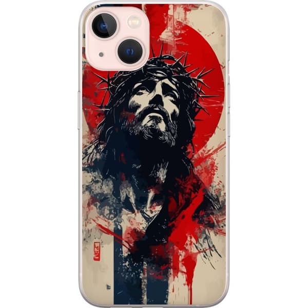 Apple iPhone 13 Gennemsigtig cover Jesus med kors - kristent motiv med stærk symbolik om tro og håb