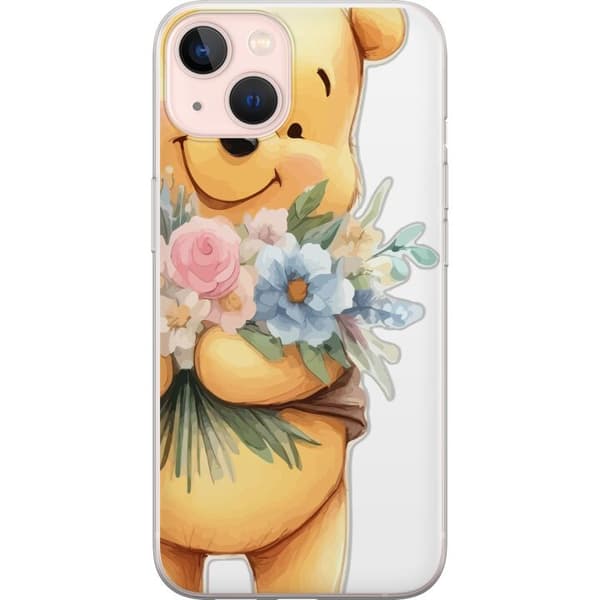 Apple iPhone 13 Genomskinligt Skal Nalle Puh med blommor – klassisk barnfavorit i blommande vårmiljö