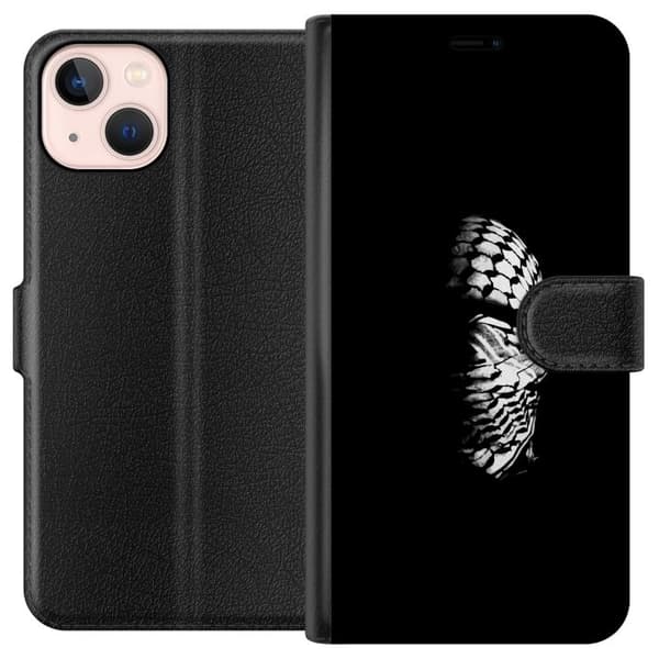 Apple iPhone 13 mini Tegnebogsetui Keffiyeh-mønster - klassisk sort-hvid palæstinensisk tørklæde med kulturel betydning
