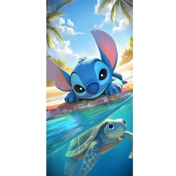 Apple iPhone 13 Pro Lompakkokotelo Stitch kilpikonnalla - söpö sininen avaruusolento trooppisessa rantaympäristössä Disneyn tapaan
