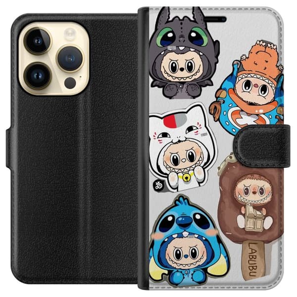 Apple iPhone 14 Pro Tegnebogsetui Labubu figur samling - Pop Mart Labubu The Monsters i farverigt design