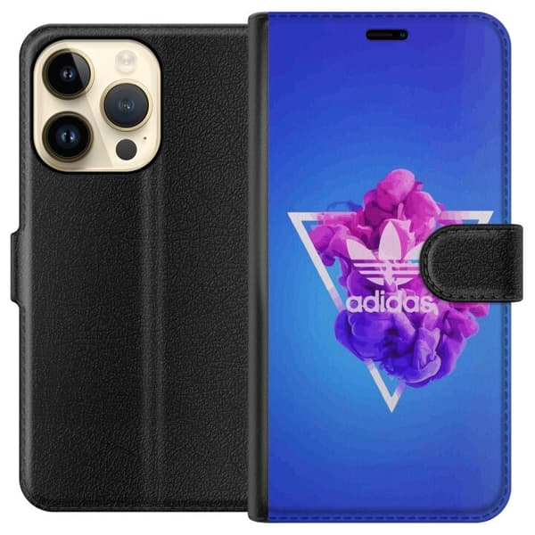 Apple iPhone 14 Pro Tegnebogsetui Adidas-inspireret blåt design - sporty motiv med retrovibe i blå toner
