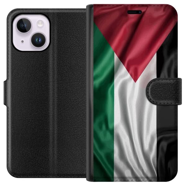 Apple iPhone 14 Plus Lommeboketui Palestinaflagget – ikoniskt symbol på frihet i rødt, svart, hvitt og grønt