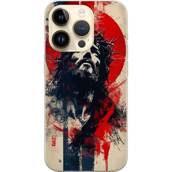Apple iPhone 14 Pro Gennemsigtig cover Jesus med kors - kristent motiv med stærk symbolik om tro og håb