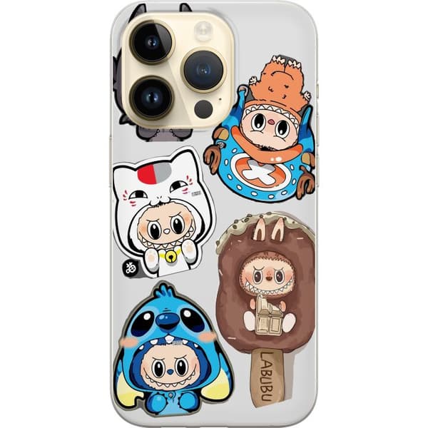Apple iPhone 14 Pro Gennemsigtig cover Labubu figur samling - Pop Mart Labubu The Monsters i farverigt design
