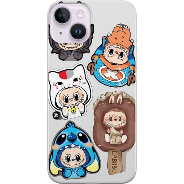 Apple iPhone 14 Plus Gennemsigtig cover Labubu figur samling - Pop Mart Labubu The Monsters i farverigt design