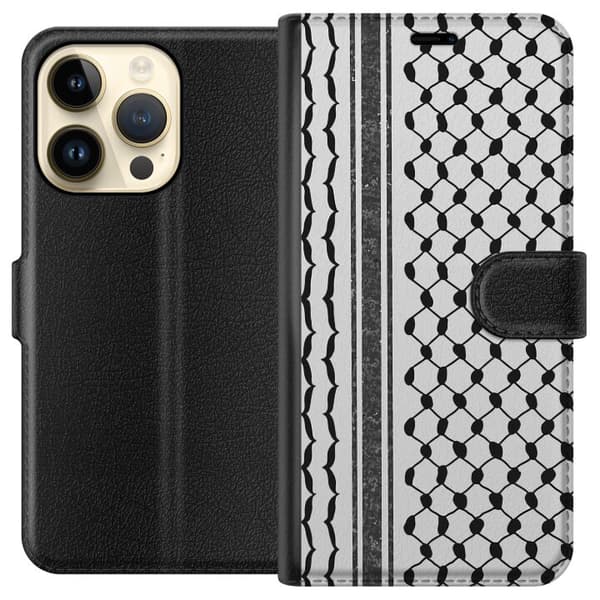 Apple iPhone 15 Pro Plånboksfodral Palestinskt mönster – inspirerat av keffiyeh-tyg i traditionell stil