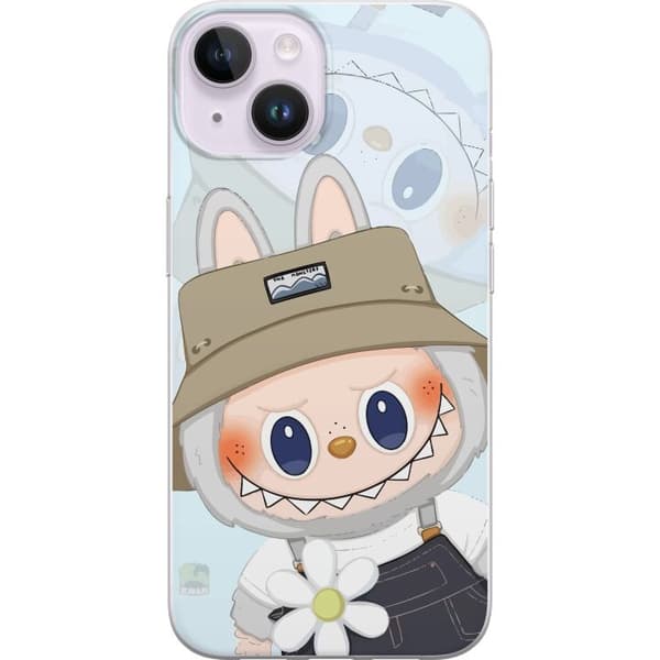 Apple iPhone 15 Gennemsigtig cover Labubu med hat - Pop Mart figur Mr. Butcher i retro-stil med karakter