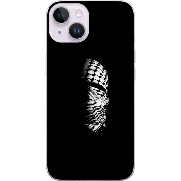 Apple iPhone 15 Gennemsigtig cover Keffiyeh-mønster - klassisk sort-hvid palæstinensisk tørklæde med kulturel betydning